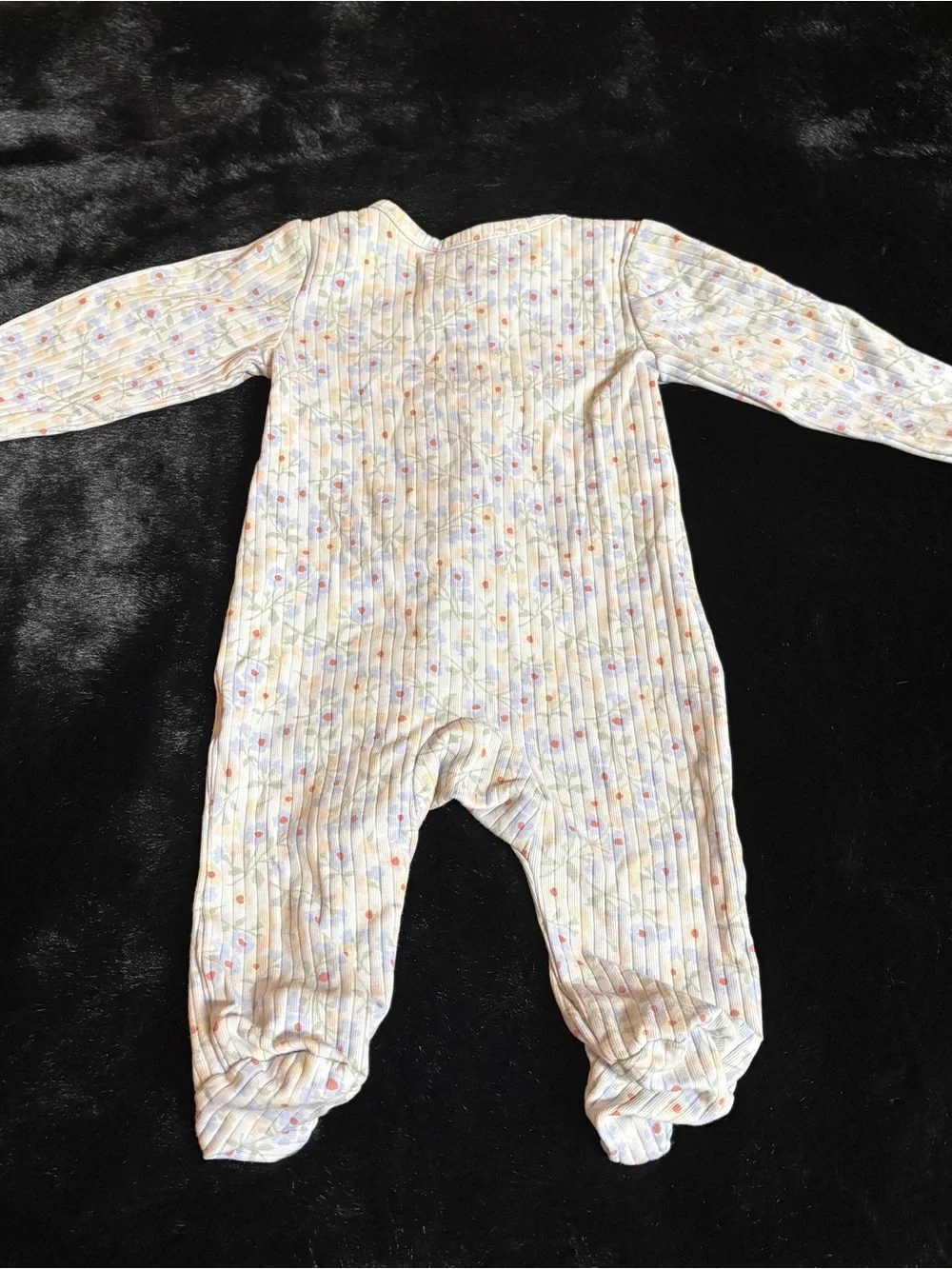 Carter's Cream Ribbed Floral Footed One-Piece